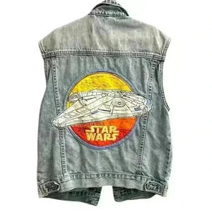 GAP X Star Wars Millennium Falcon Embroidered Faded Denim Vest Youth XL